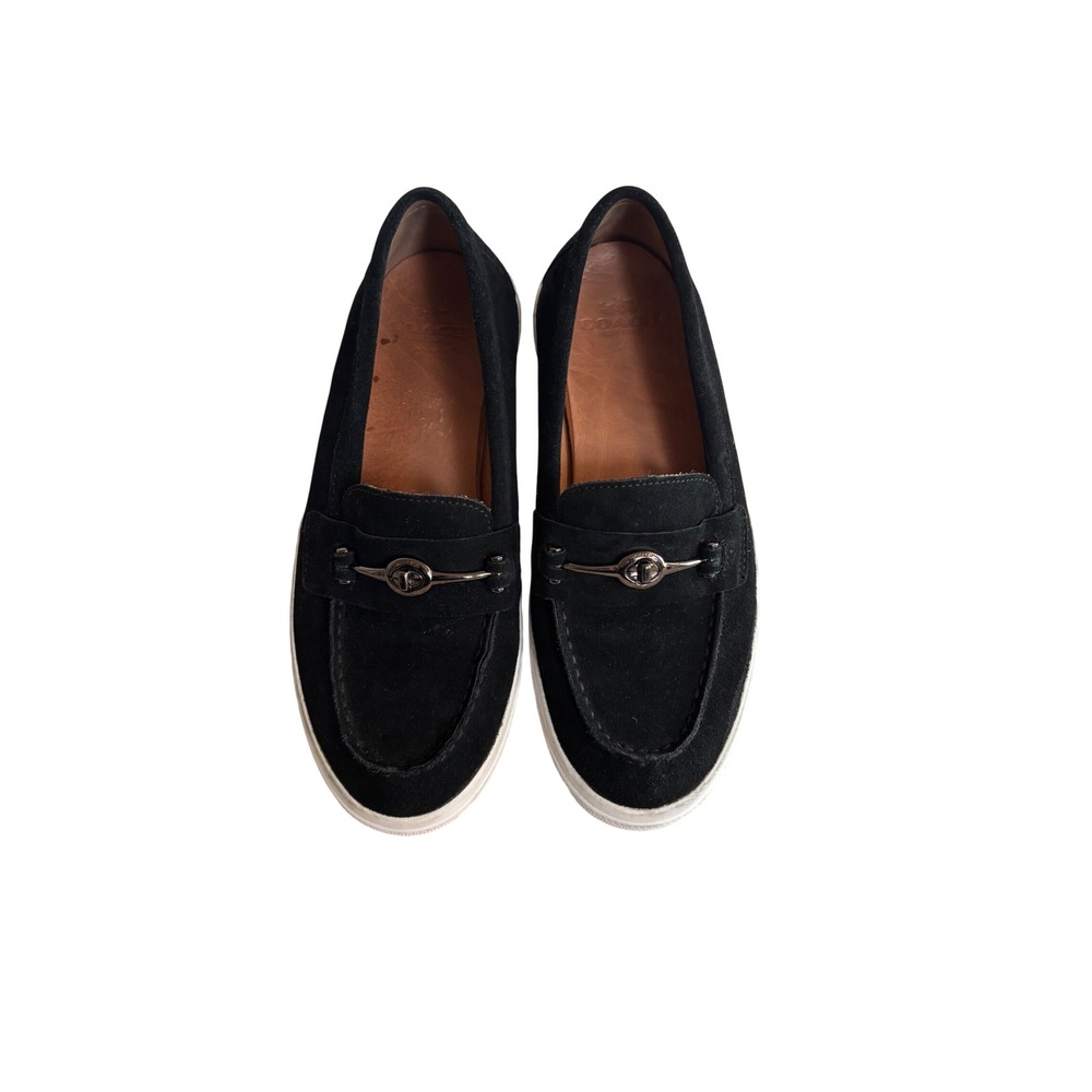 Coach Corey Black Suede Loafers Moc Toe Horsebit Detail Sneaker Sole Women US 8B